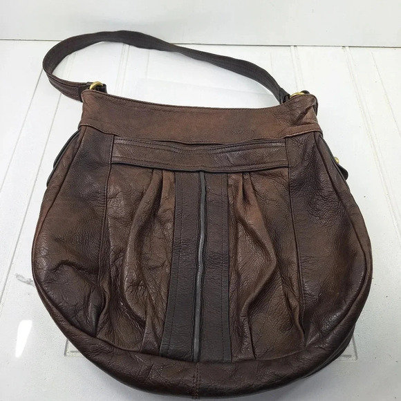 Sabina New York Genuine Leather Shoulder Hobo Brown Big Carry Bag Tote. - Picture 5 of 11